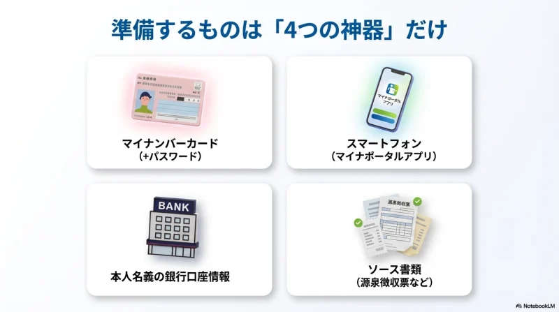 スマホ確定申告に必要なマイナンバーカードや源泉徴収票などの書類一覧