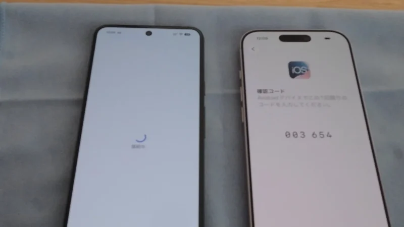 データ移行中に確認コード入力画面でフリーズした状態