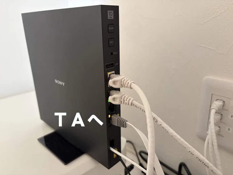 ONUからTA(テレフォニーアダプター)へのLAN接続