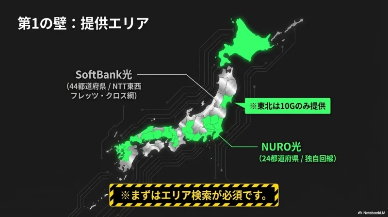 NURO光の提供エリア確認画面